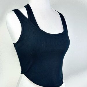 Free People Movement Ribbed Crop Tank XS Black Double Strap Racerback Active NWT